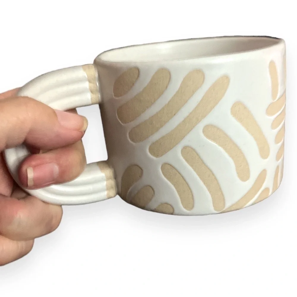 West Elm Hand Painted‎ Mug 12oz Cream Oatmeal Beige Tan